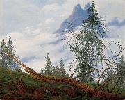 Caspar David Friedrich Mountain Peak with Drifting Clouds oil painting